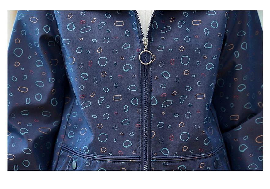 Early Spring Printed Lapel Zipper Jacket for Middle-Aged & Elderly Women - Loose, Comfortable Outerwear