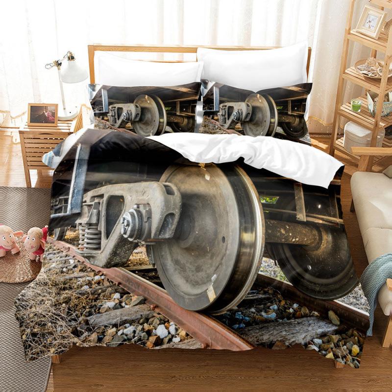 Steam Locomotive, Old-Fashioned, Shabby Train, Transportation, Digital Printing, Three-Piece Bed Sheet