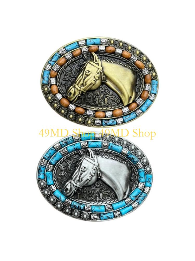 49MD Cowboy Belt Buckles for Men Women Cool Horse Head (Silver/Bronze)