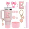 10PCS Accessories Set for Stanley Cup, 2 Straw and Brush and 1 Flower Charm Chain 3 Spill Proof Stopper Flowers Straw Cover Boot