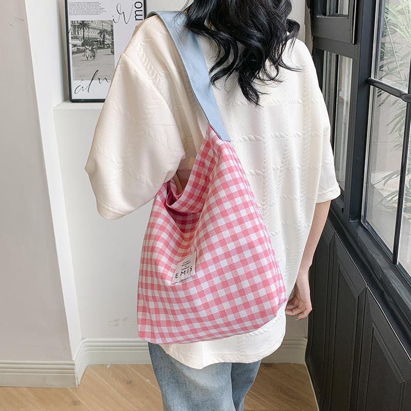 Summer Dopamine Color Plaid Shoulder Bag Women's Large Capacity Backpack Casual Cloth Bag Tote Bag