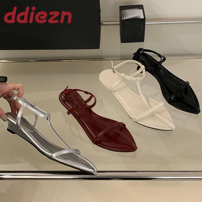 Fashion Low Heel Footwear Elegant Women Wedges Sandals Shoes Female 2025 New Summer Beach Fashion T-Strap Ladies Heeled Sandals Shoes