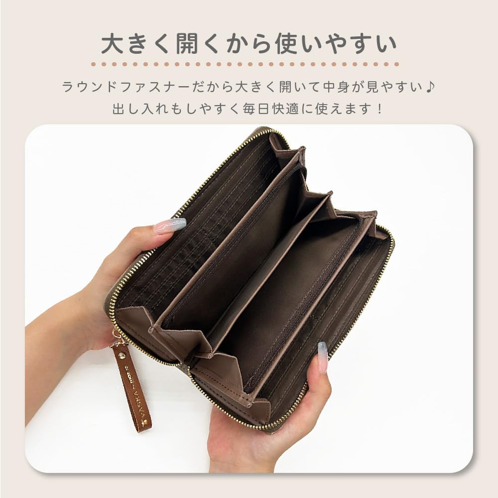 K-PARTS VASKA by moz Shelly Round Zipper Long Wallet, Moz VASKA Moose Wallet, Multi-functional Wallet with Card Slots, Perfect for Women, Girls, and