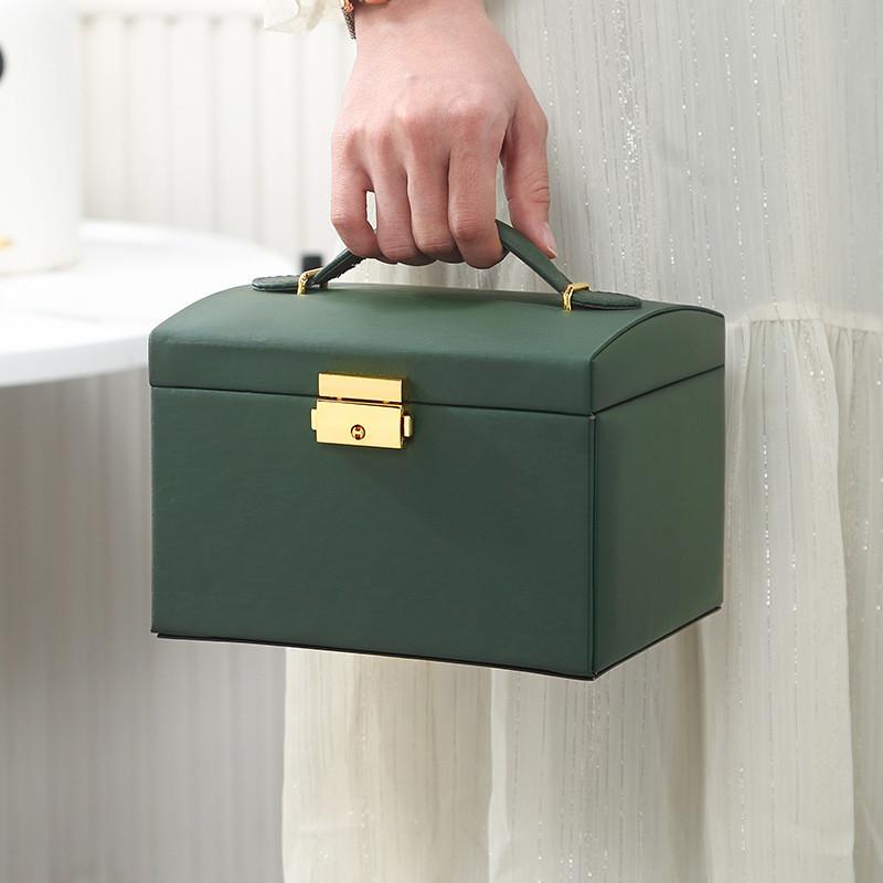 Leather Jewelry Box With Lock And Mirror For Gift Jewelry Storage