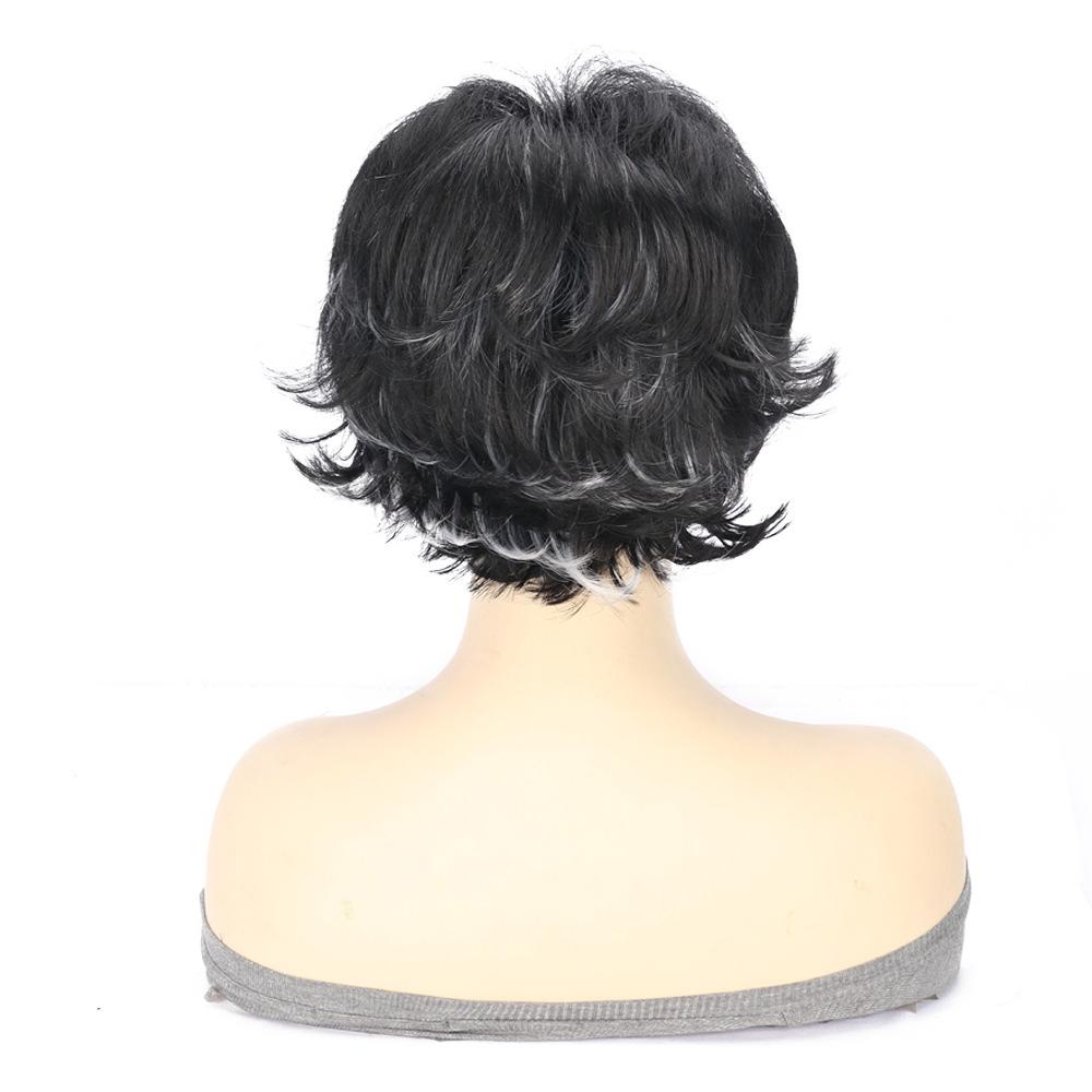Ladies' Black and White Slanted Bangs, Short Curly Hair