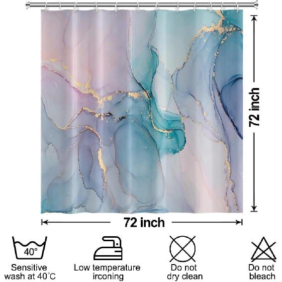 Marble Shower Curtain 72x72 inches for Bathroom Abstract Pale Pink Blue Bathtub Room Partition Hotel Decoration Modern Mineral Waterproof Fabric