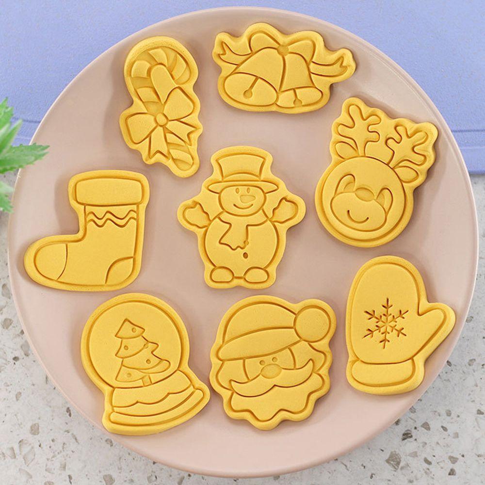 Stamp Cartoon Pressable Christmas Theme Biscuit Mold Kitchen Pastry Cookie Cutters Baking Tools