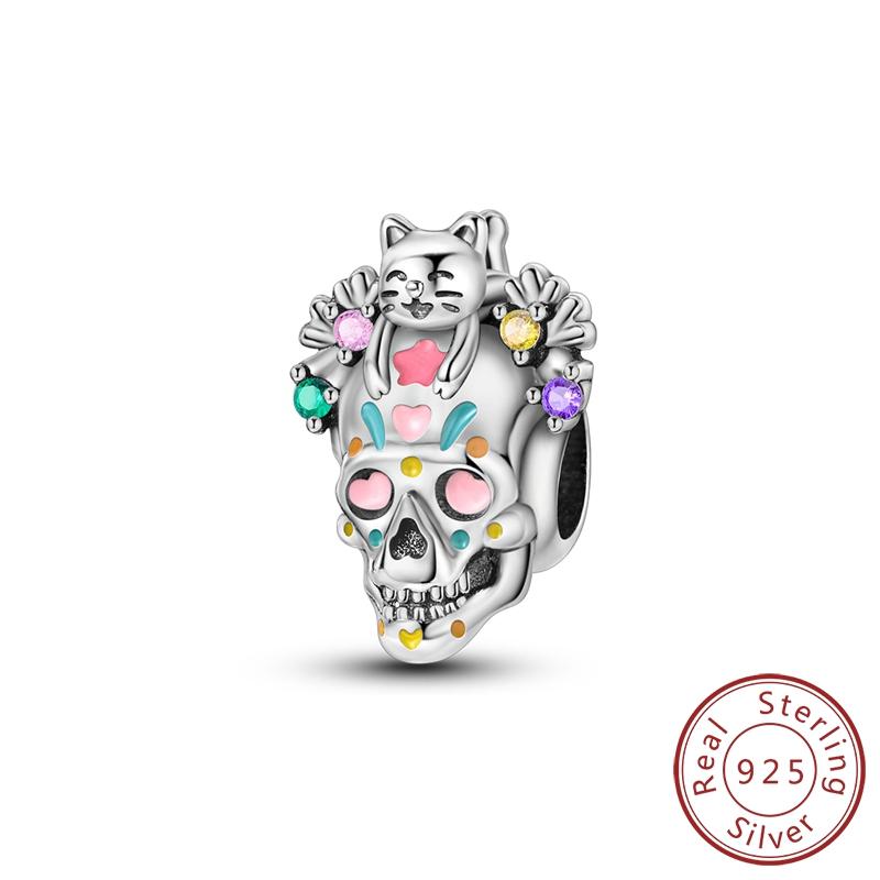 Colored Zirconium 925 Sterling Copper Hollow Moon Heart Shaped Flower&Bear&Love Charm Fit DIY Bracelet Ladies' Gift Zircon