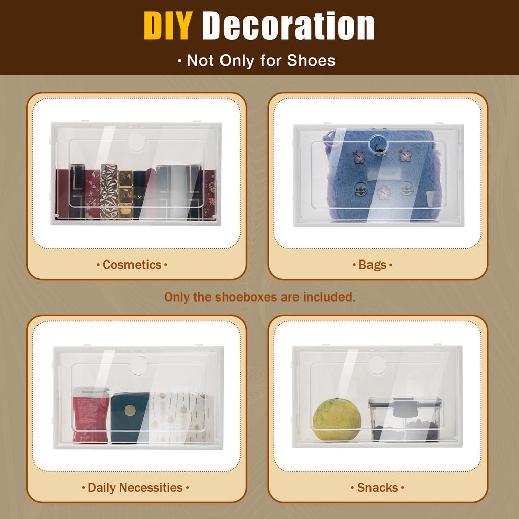 24Pcs Clear Shoe Box PP-ABS Storage Case Multi-use Foldable Sneaker Organizer Stackable Ventilated for Home Bedroom