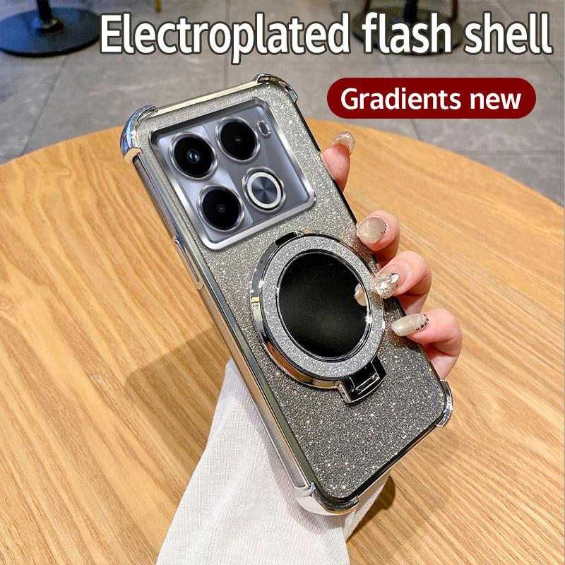 6D Shockproof Holder Ring Mirror Phone Case For Infinix Note 30 40 Pro Plus Smart 9 8 7 5 Spark GO 2023 2024 10 20 10C 20C Cover