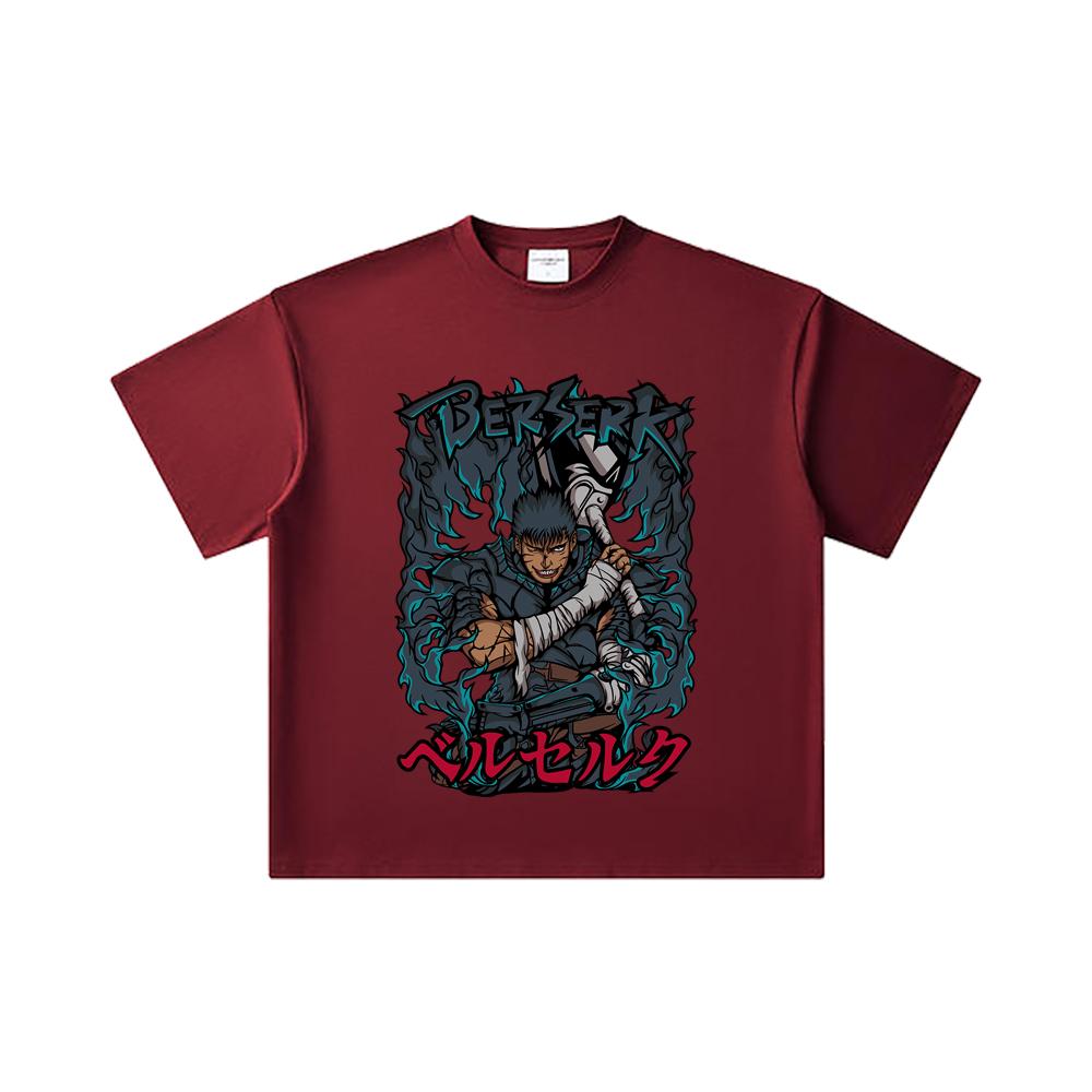 

260 GSM Double Yarn 32 Count 100% Cotton Berserk V10 Print Unisex Heavy Cotton T Shirt 2XL вина червоного кольору