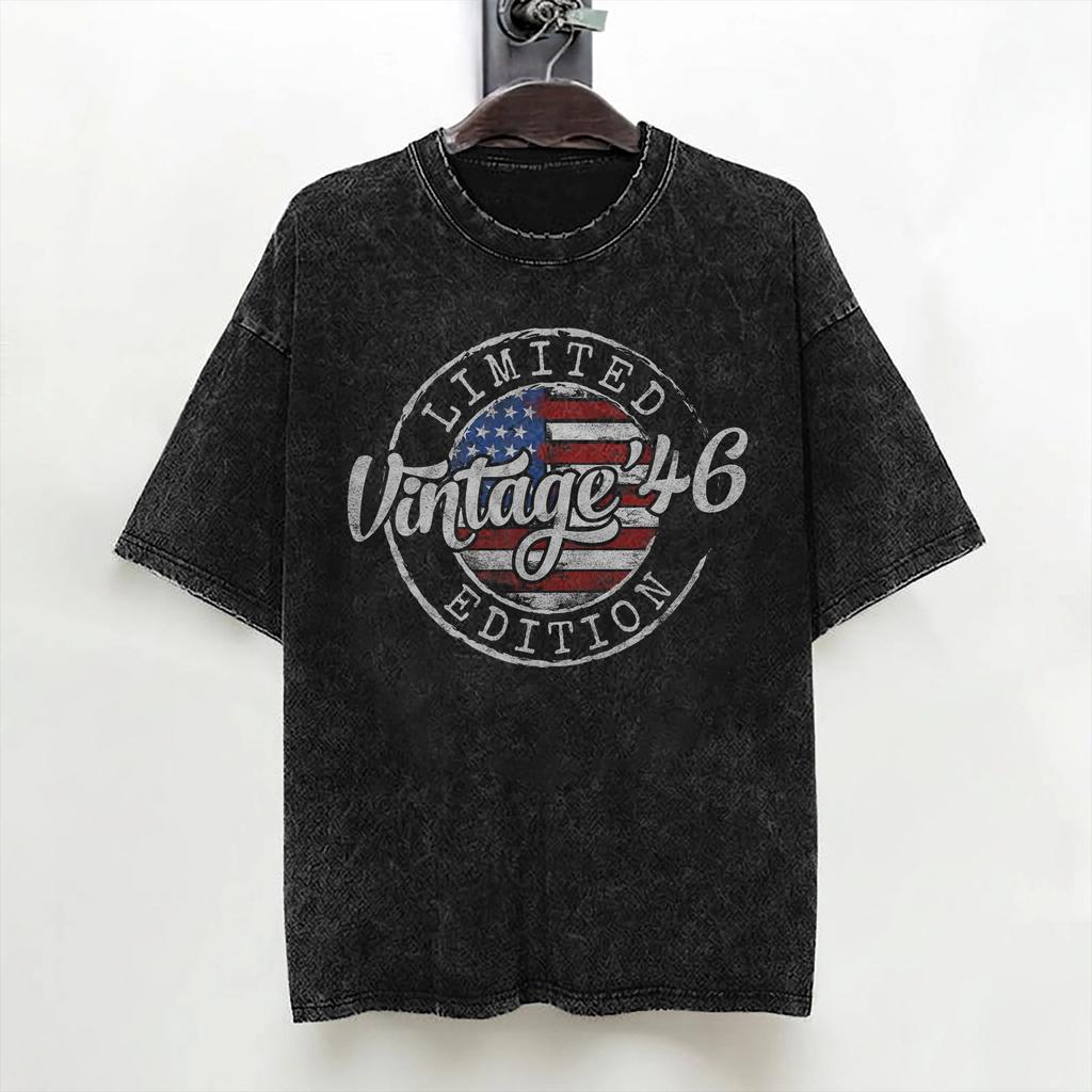 80th Birthday Born 1946 80 Year Old T Shirt Washed 100 Cotton Oversize TShirts Fashion for Men Women Streetwear Printed Tees