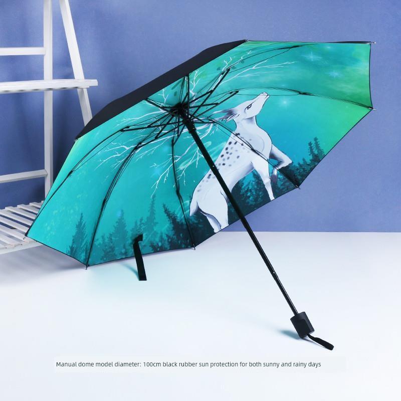 Sternenhimmel Student Vollautomatischer Vinyl-Falt-Doppelzweck-Sonnenschirm und Regenschirm für Damen und Herren, Sonnenschutz, UV-Schutz, Sonnenschutz