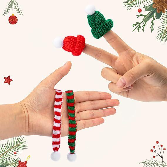 Cute Christmas Decoration DIY Mini Christmas Knitted Hat Plush Yarn Finger Cap Mini Red Christmas Santa Claus Hat Home Decor