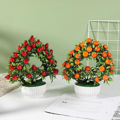 Artificial Potted Plants Realistic Love Heart Fake Fruit Tree Bonsai Green Plants Pot Decoration
