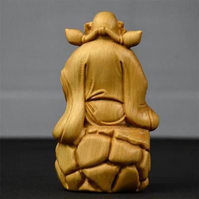 Wood Carving Tianshi Zhong Kui Figurine Decoration Solid Wood Carving Home Room Office Wealth Luck Feng Shui Decor Buddha Wood