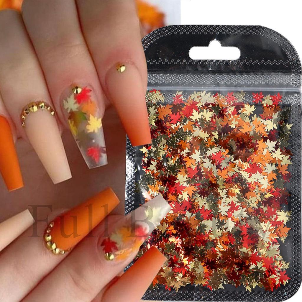 New Nail Art Bag Jewelry Autumn Maple Leaf Decoration Multi-Color Glitter Jewelry