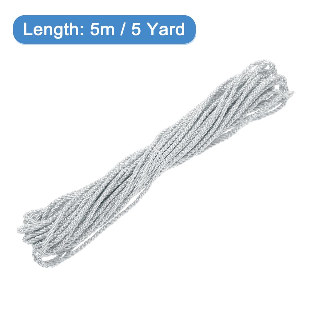 Uxcell Twisted Cord Trim 5 Yard 3mm 3-Ply Twine Braided Rope Shiny Thread String for Craft Gift Bag Curtain Christmas Decor