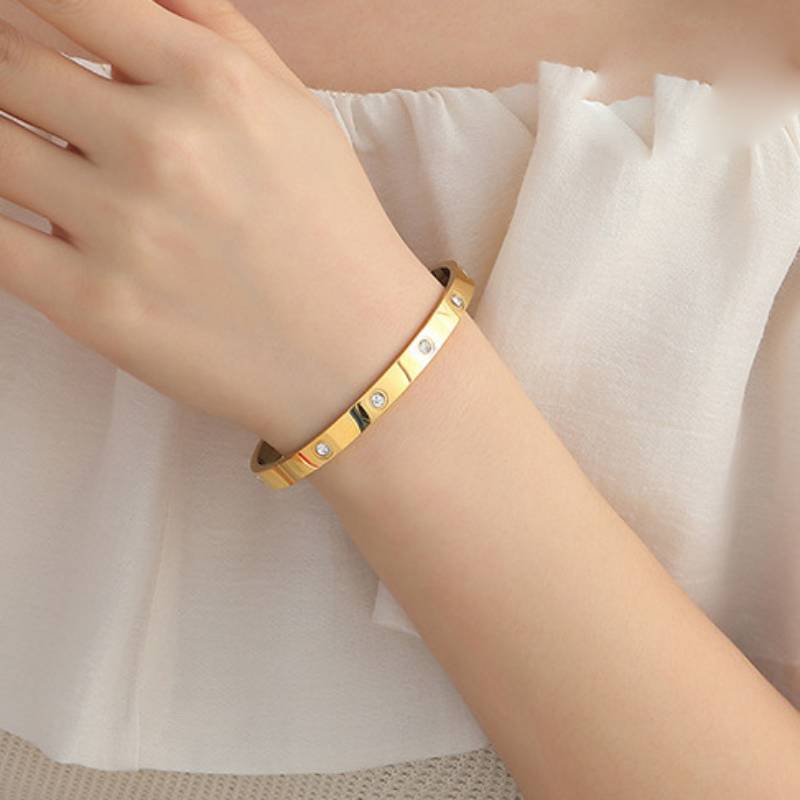 Gold Stud Plated Bangle Created With Zircondia Crystals Women Decoration Jewelry