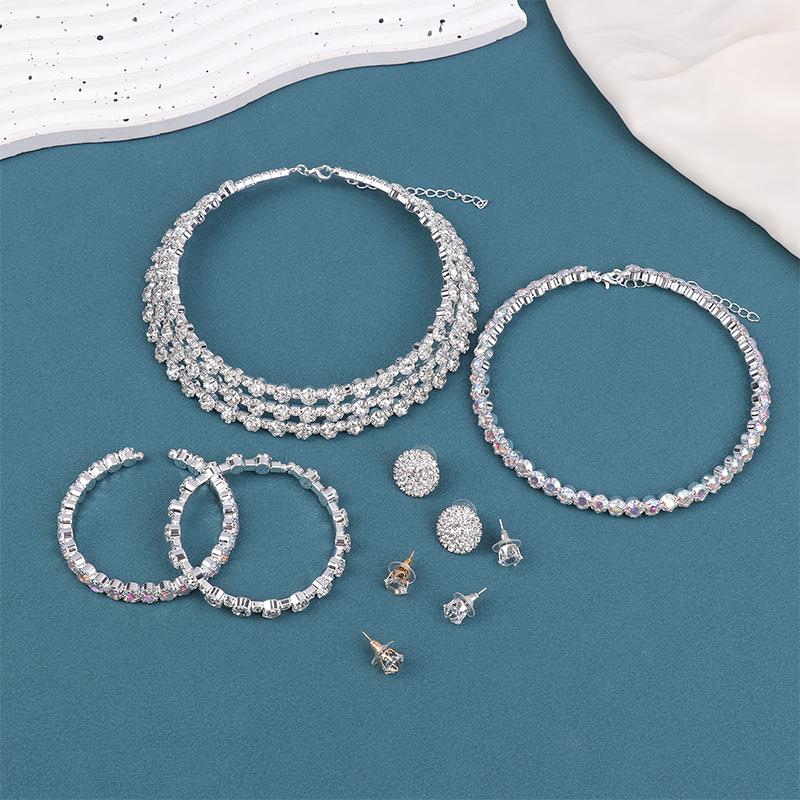 3Pcs Women'S Jewelry Set With  Multi-Layer Collars Necklace Earrings Bracelets Wedding Party Accessories