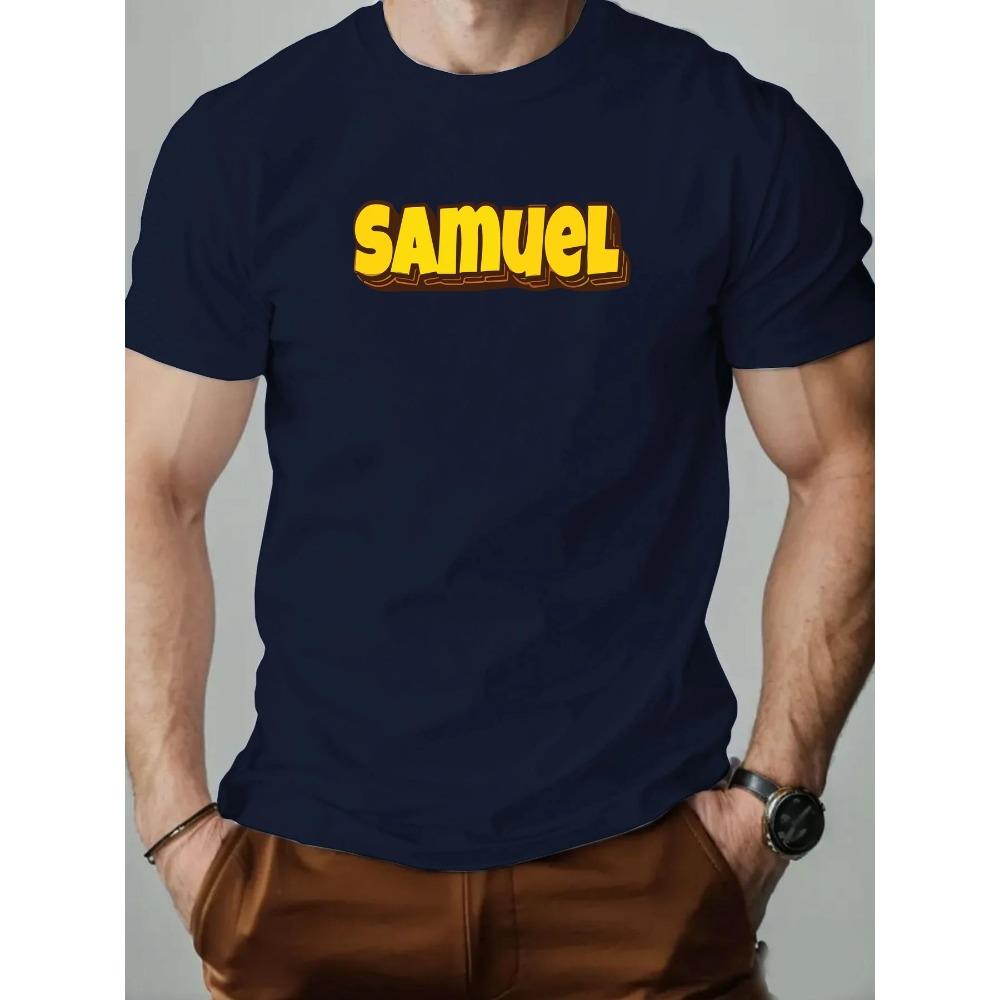T-Shirt Men 100% Cotton English Letter Pattern SAMUEL Print Summer Round Neck Breathable Oversized Tee Casual Fashion Clothing