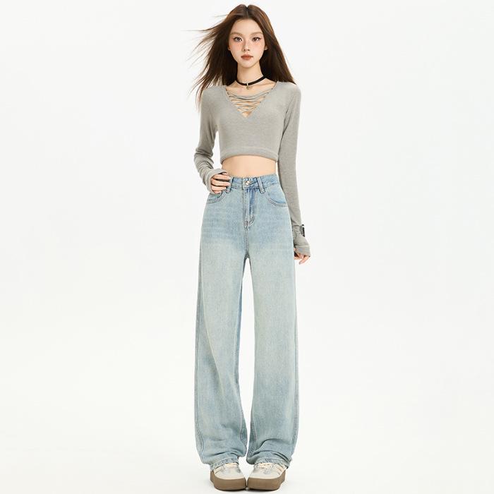 

Korean Style Colorfast High Waist Straight Leg Jeans for Women - Autumn 2025 XS