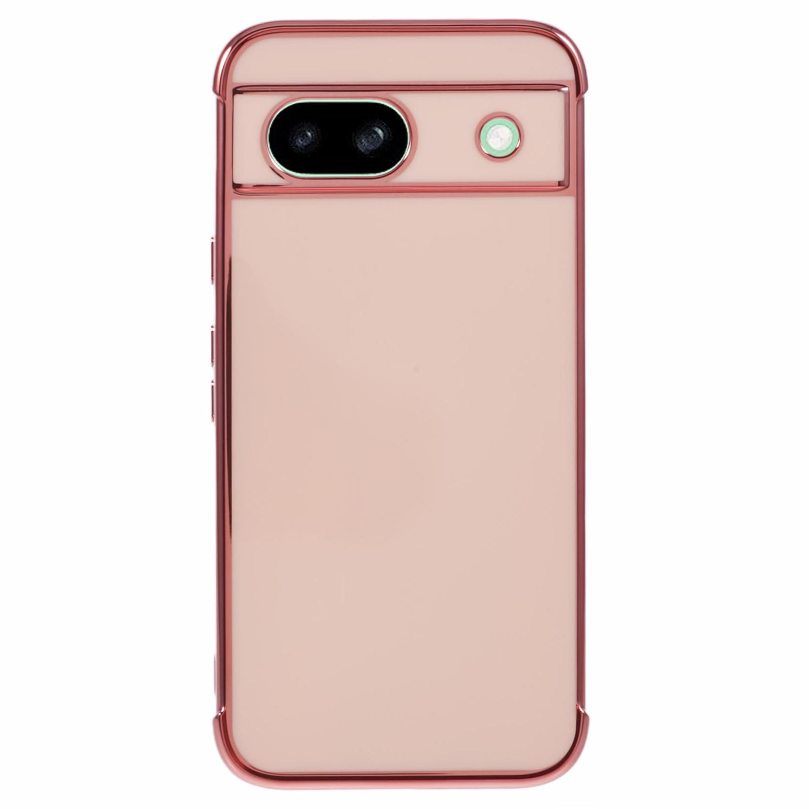 

For Google Pixel 8a Case Electroplated Frame TPU Soft Phone Cover Pink