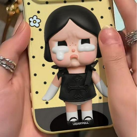 Heart-Shaped Sad Crying Doll Phone Case for Apple 17/15/14/16 Pro Max, 12/11, Soft XR/XS