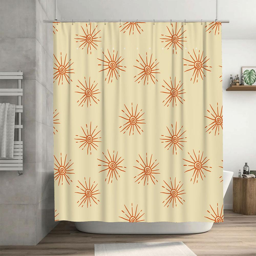 Modern Sunburst Pattern Bathroom Shower Curtain Yellow Orange Red Colorful Decorative Fabric Waterproof Washable Home Supplies (