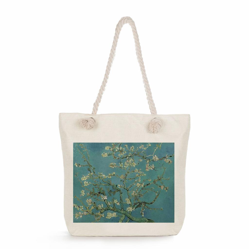 Painting print thick rope single-shoulder beach bag 7296