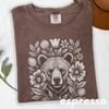 Vintage Bear Floral Tee, Botanical Wildlife Illustration Graphic Shirt, Rustic Nature Comfort Colors® Top