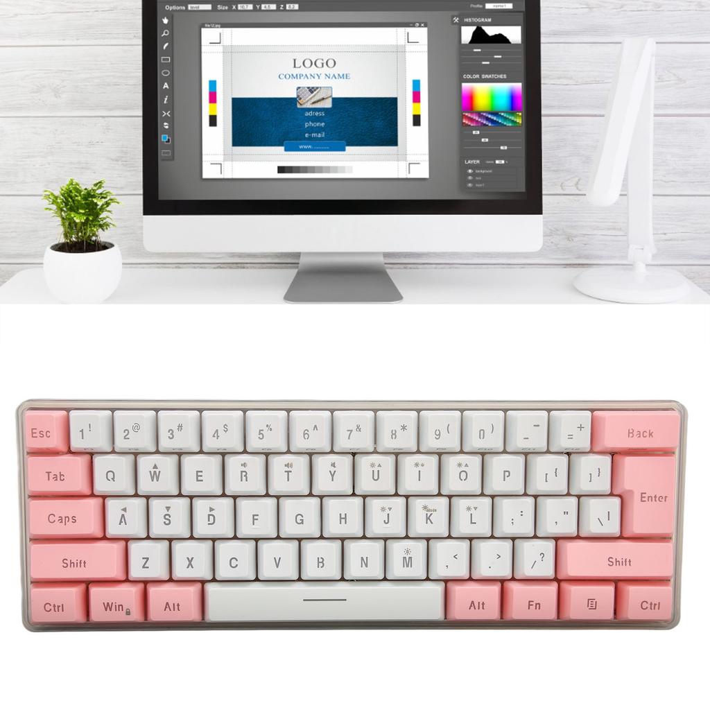 Gaming Keyboard USB 61 Keys Contrast Color RGB Light Key Line Separation Mechanical Wired Keyboard for Games