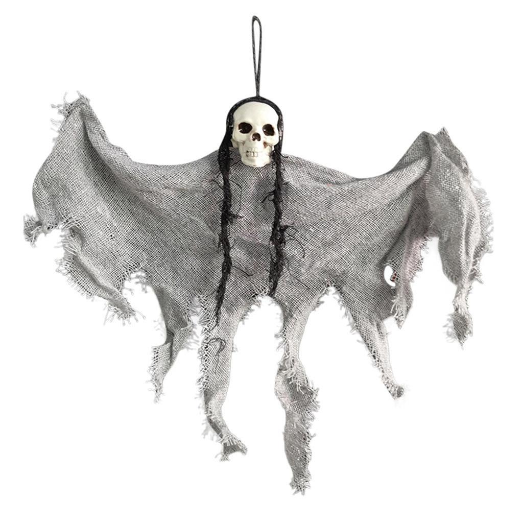 Halloween Hanging Ghost Decoration with Mesh Fabric and Skull Head for Indoor Outdoor Party Haunted House Props