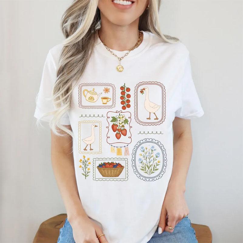 Funny Cottage Goose Gardening T Shirt Summer Spring TShirts Short Sleeve Tshirt Casual Round Neck Printed Clothes