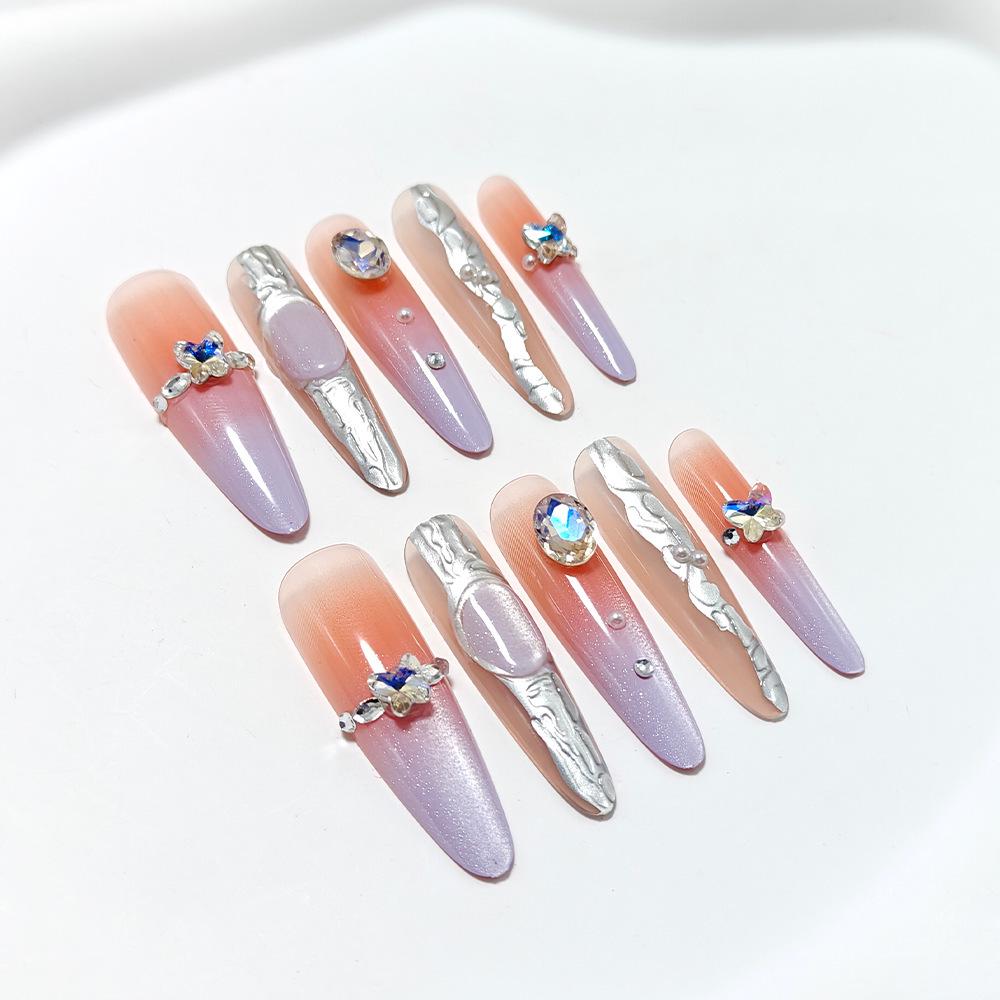 Elegant Long Blue Cat Eye & Butterfly Gradient Nail Stickers Small