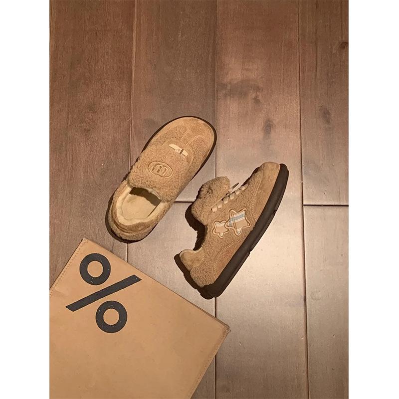 

2025 autumn and winter new velvet warm cotton shoes women s fashion flat baseplate shoes casual moral training shoes ugly Gump shoes 40 хаки