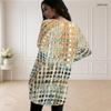 Women Plus Size Round Neck Long Sleeve Geometric Printed Loose Longline Tunic With Pockets