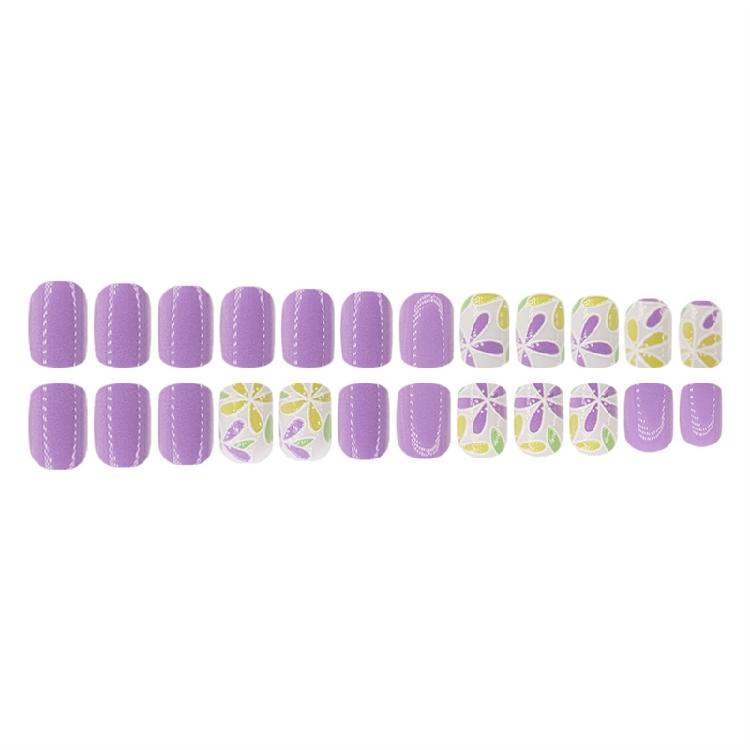 Square Nail Tips Flower Fake Nail Glues On Nail Stick On Nail Press On Nail Artificial False Nail for Womens and Girls