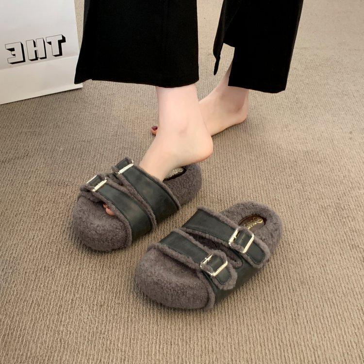 [Frittes Hähnchen sieht gut aus] Haarmop, Hausschuhe mit dicker Sohle für Damen zum Tragen, hochwertig, lässig und vielseitig, einwortiger Mopp-Haarschuh