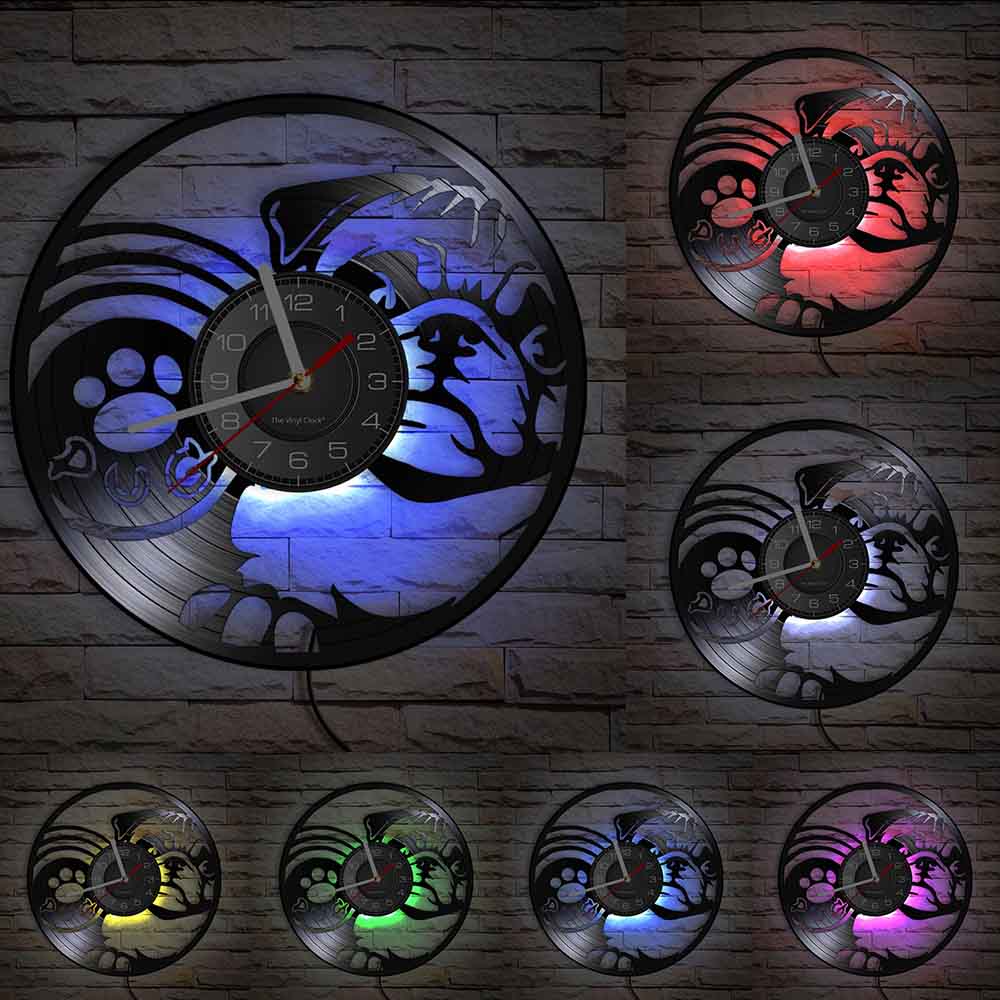 Pug Dog Breed Vinyl Record Wall Clock For Vet Clinic Pet Shop Decor Dutch Bulldog Puppy Carved Music Album Clock Dog Owners Gift