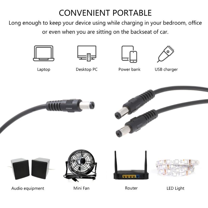 DC5.5x2.1mm Splitter Power Cable 18AWG Male to 2 Male Connectors for Security Cameras, LED Lights 30CM