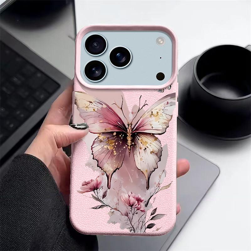 Coque de téléphone créative à imprimé papillon pour iPhone 17 Pro 17 16 15 14 13 12 Pro Max 11 Air 16e Texture cuir TPU Housse antichoc