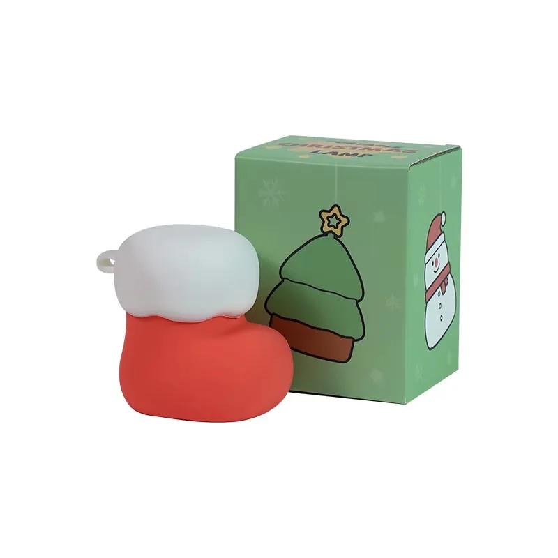 Christmas Cartoon Night Light 7Color Changing Socks Snowman Silicone Lamp Tapping Open Christmas Tree Decor Lights Kids Gifts