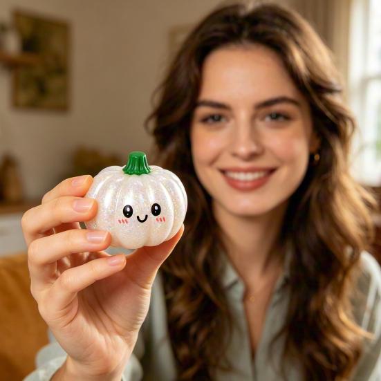 Medium Size Stress Ball Halloween Pumpkin Squeeze Ball Soft TPR Golden Glitter Fidget Toy Anxiety Relief for Kids Adults Slow Rising Decompression