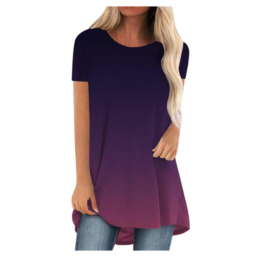 Gradient Color 3D Print Long T-Shirts Women Casual Streetwear Oversized O-Neck Short Sleeve T Shirt Y2K Tops Tees Woman Clothing