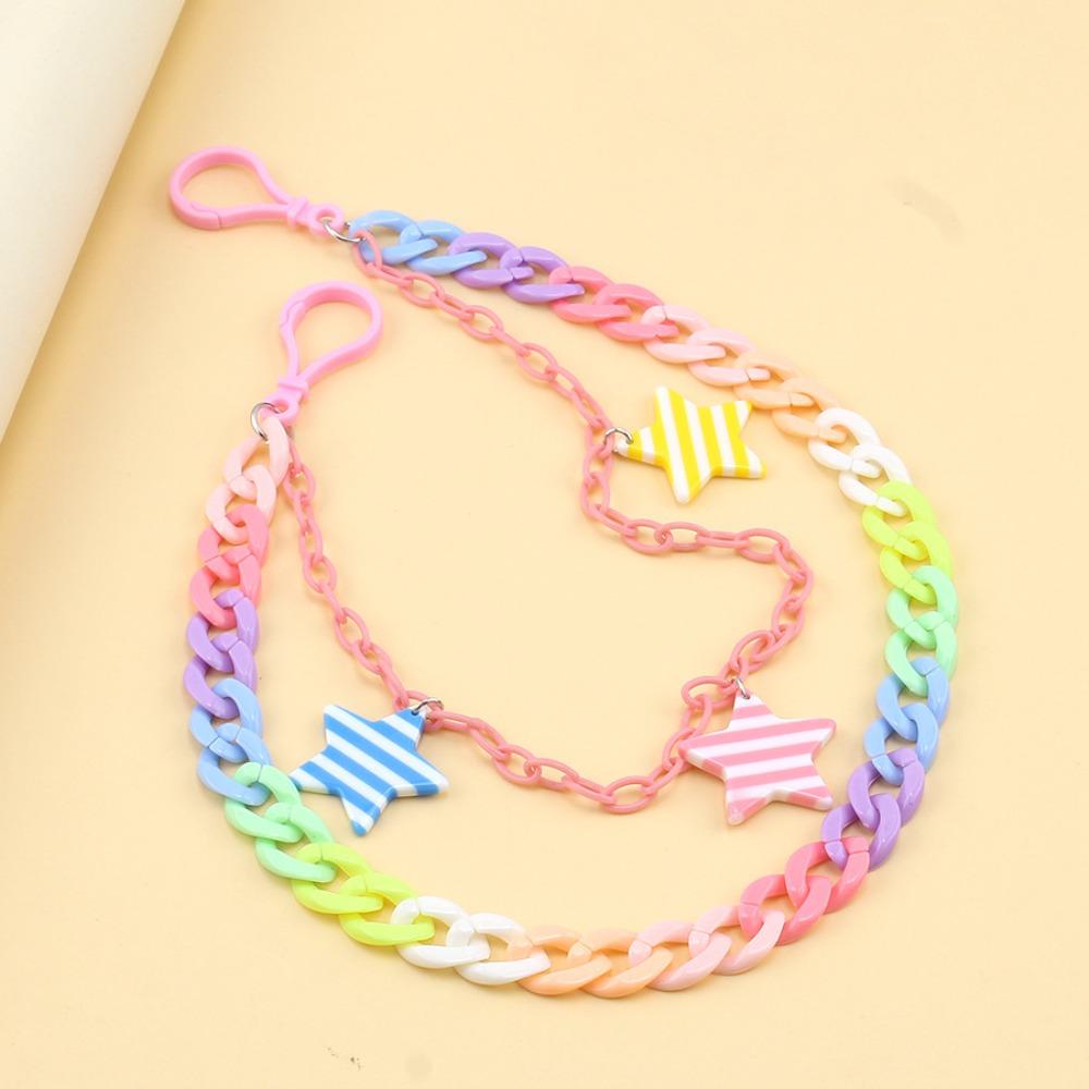 Long Double Layer Heart Waist Chain Acrylic Harajuku Star Belt Chain Rainbow Y2K Cross Pants Chain Jeans Decor