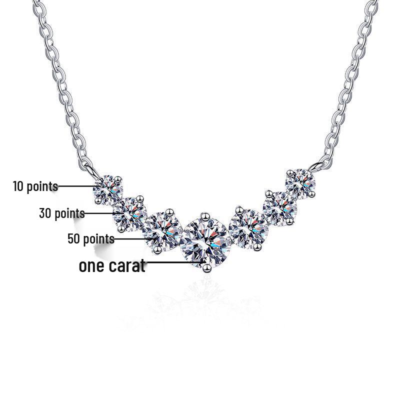 S925 Sterling Silver Moissanite Smile Necklace with Seven Princess Pendants, 2.8 Carat, D Color Clavicle Chain