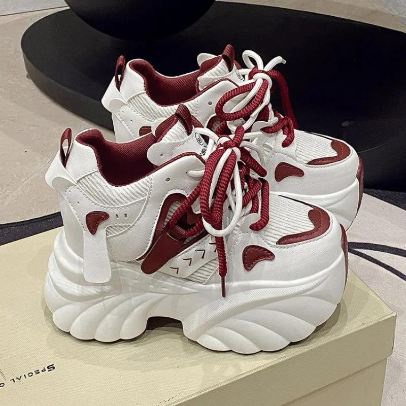 Fashion high-quality 2025 New Women Platform Sneakers Mesh Casual Chunky Shoes Heels Wedges Breathable Height Increasing Shoes Woman