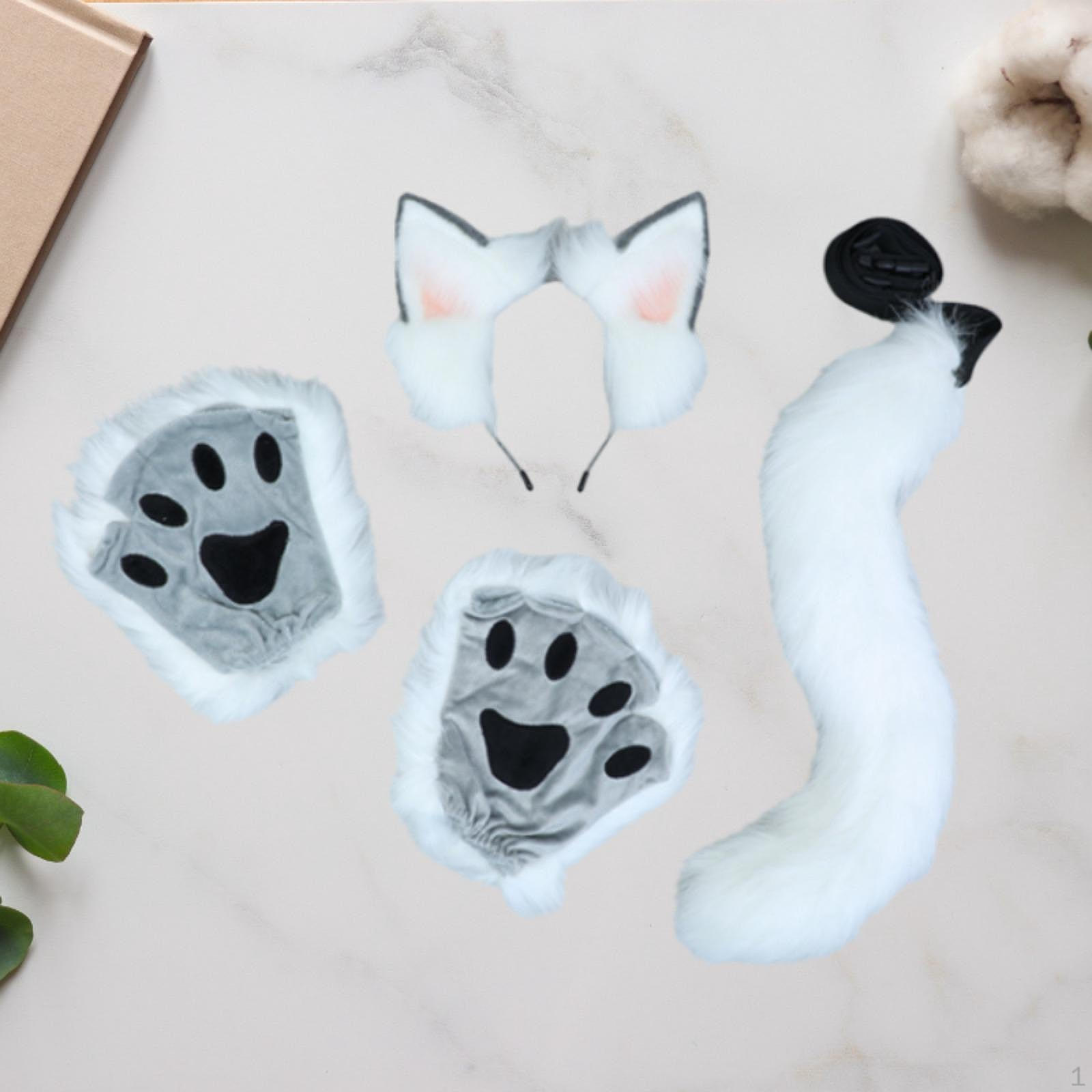 

Костюм для косплея с искусственными ушами и хвостом для тематических вечеринок с животными белый