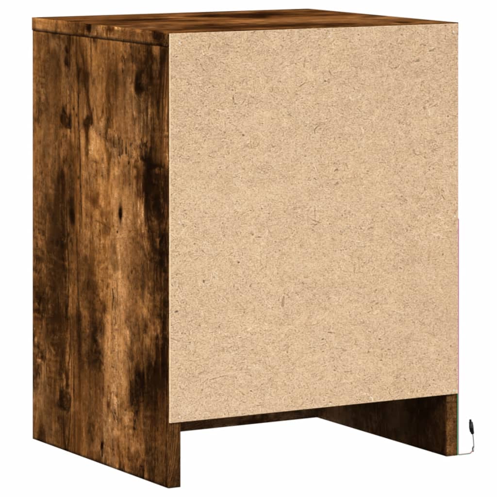 Vidaxl Bedside Tables with LED Lighting, 2 Pcs., Smoked Oak